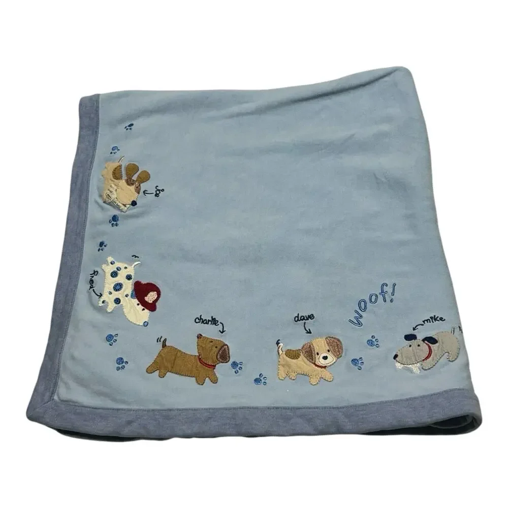 Vintage Carters Joe Fred Charlie Dave Mike Woof Puppy Dog Baby Blanket Stripe